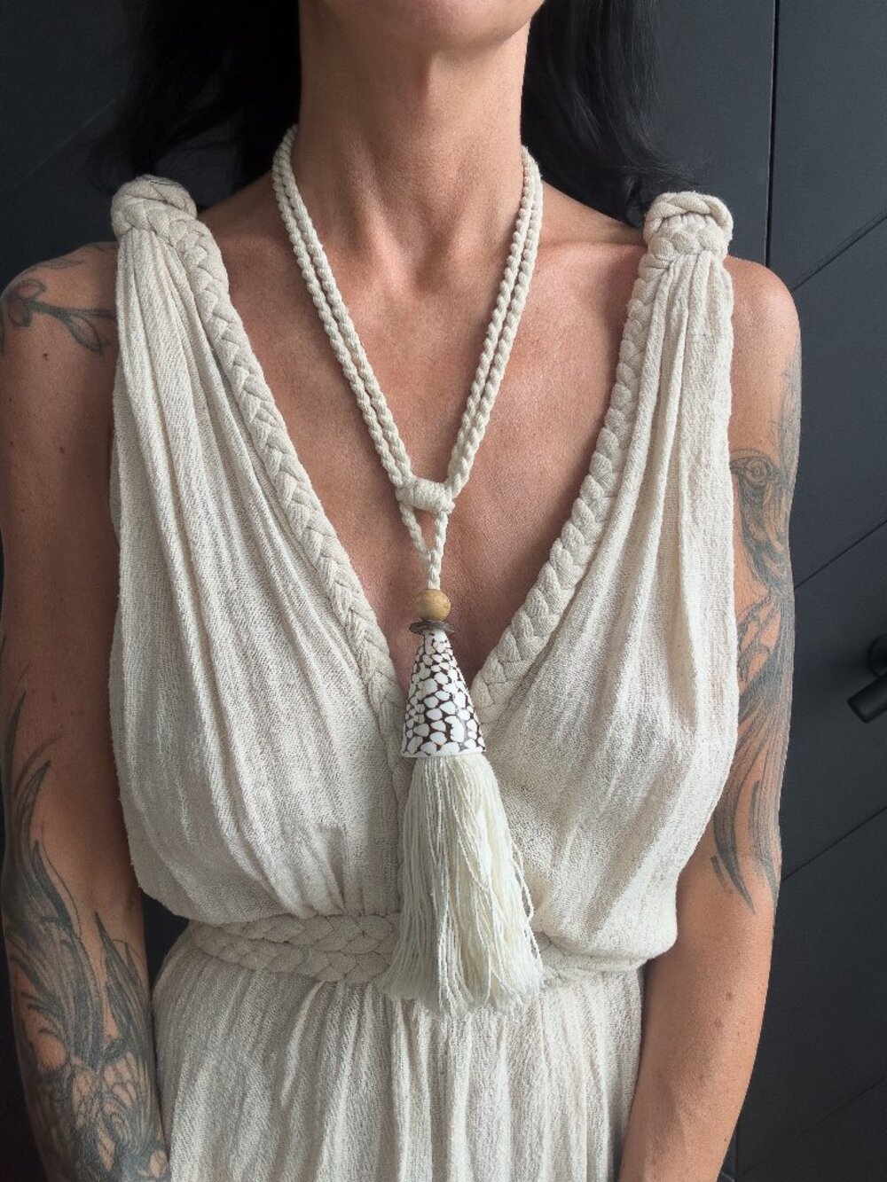 Ivory Rope Shell Tassel Boho Statement Necklace